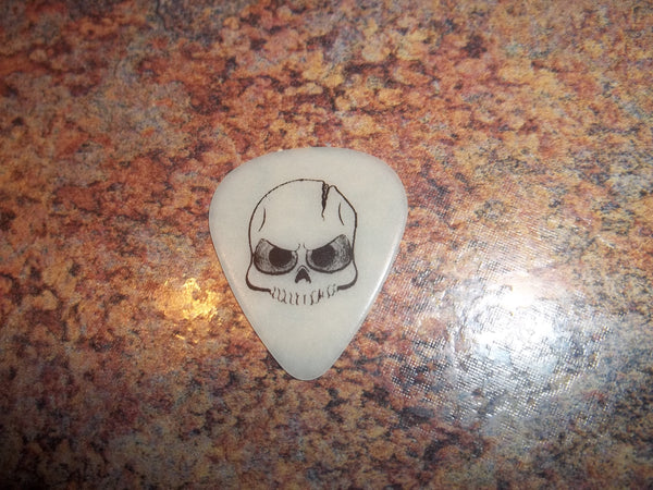 Guitar Pick Medium Celluloid – Glow Scans Skull – Black on Glow Plastic