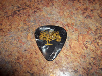 Guitar Pick Medium Celluloid - Tree - Gold on Black Pearl Plastic