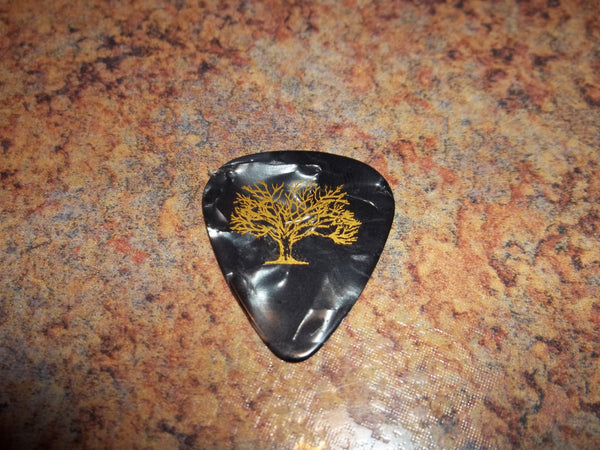 Guitar Pick Medium Celluloid - Tree - Gold on Black Pearl Plastic