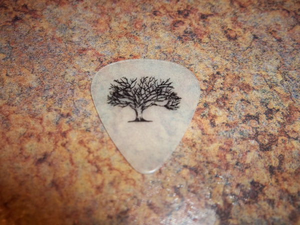 Guitar Pick Medium Celluloid - Tree - Black on Glow Plastic