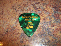 Guitar Pick Medium Celluloid - Paul Bunyan Books N More - Gold on Green Pearl Plastic