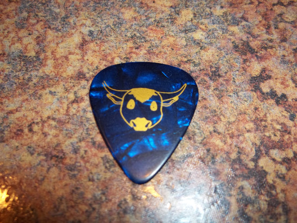 Guitar Pick Medium Celluloid - Babe - Gold on Blue Pearl Plastic