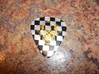 Guitar Pick Medium Celluloid - Skull - Gold on Checker Plastic