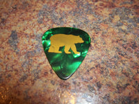 Guitar Pick Medium Celluloid - Bear - Gold on Green Pearl Plastic