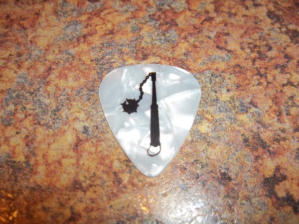 Guitar Pick Medium Celluloid - Morning Star Flail - Black on White Pearl Plastic
