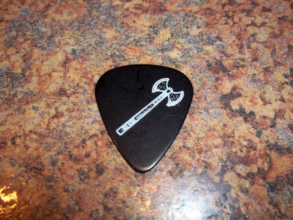 Guitar Pick Medium Celluloid - War Battle Axe - White on Black Plastic