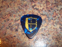 Guitar Pick Medium Celluloid - Shield - Gold on Blue Pearl Plastic