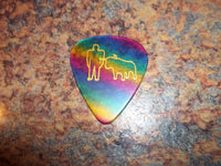Guitar Pick Medium Celluloid - Paul & Babe - Gold on Rainbow Plastic