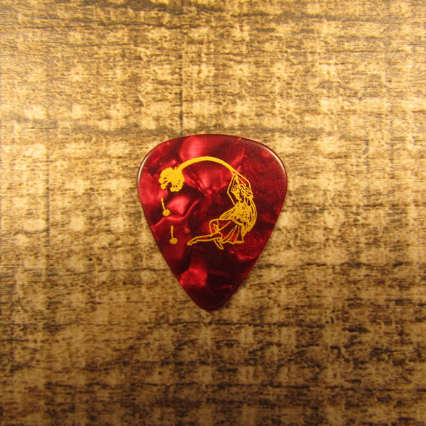 Guitar Pick Medium Celluloid - Fairy - Gold on Red Pearl Plastic