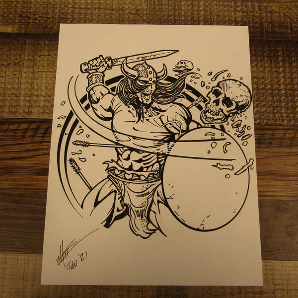 Les White Original Drawing Warrior