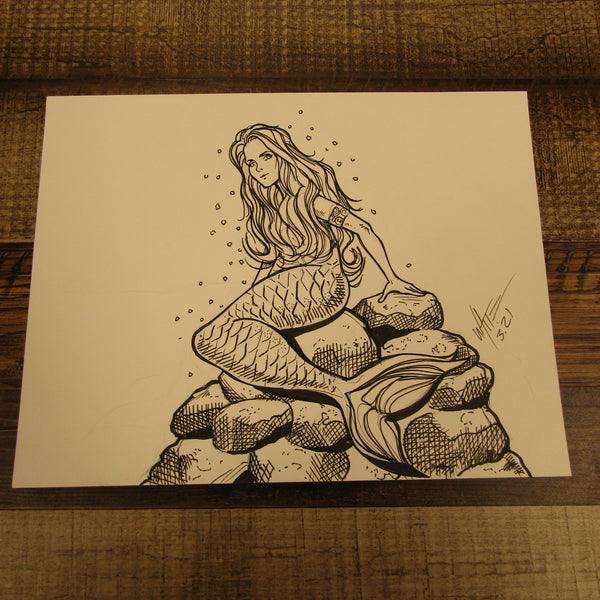 Les White Original Drawing Mermaid