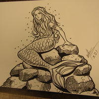 Les White Original Drawing Mermaid