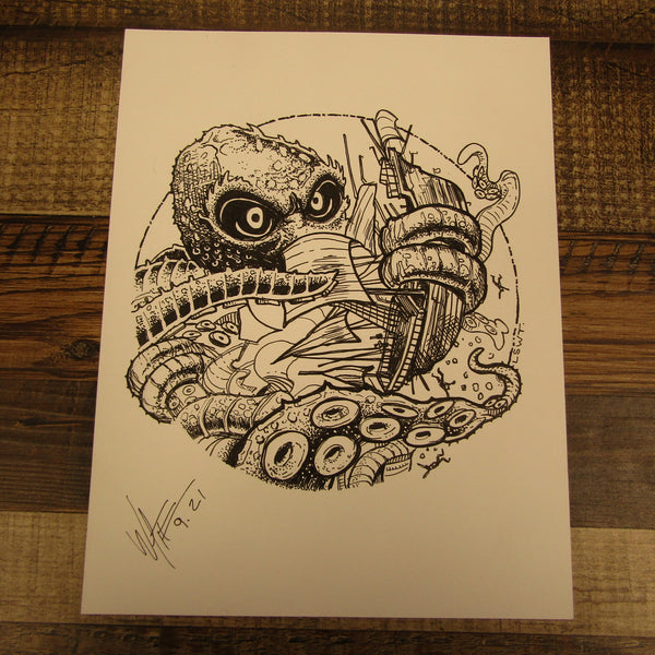 Les White Original Drawing Kraken