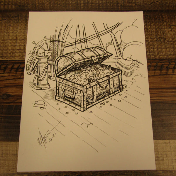 Les White Original Drawing Treasure Chest