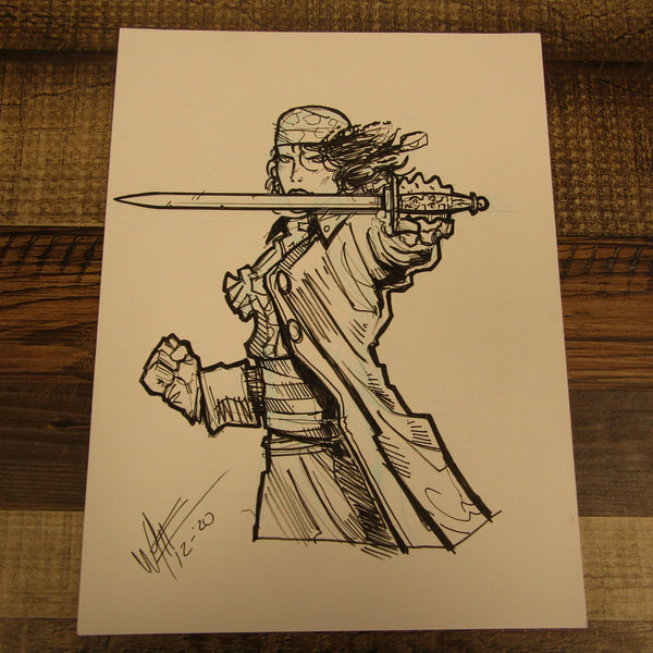 Les White Original Drawing Female Pirate